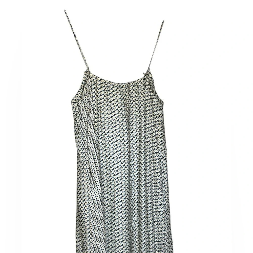 VINCE MAXI 100% SILK DRESS STAR PRINT BORDER CHARCOAL SPAGHETTI STRAP SZ S - Picture 7 of 9